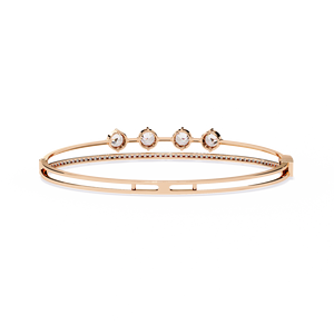 Four Stone Diamond <b>Bangle</b> <b>Bracelet</b> in 10k 14K 18k Rose Gold with Pave Band Lab Grown Round Solitaire Minimalist Designer Jewelry - Product Image 2