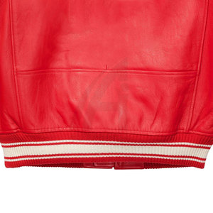 Red PU Leather Bomber <b>Jacket</b> <b>Men</b> Casual Zipper Closure O-Neck Collar Solid Color Winter Fleece Lining Windproof - Product Image 6