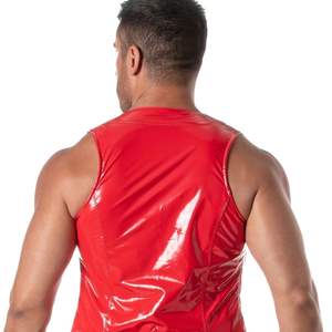 Chaleco de cuero con cadena, rojo brillante, abierto por delante, impermeable, transpirable, estilo fetish, para discoteca, sexy, para fiestas nocturnas. - Product Image 6