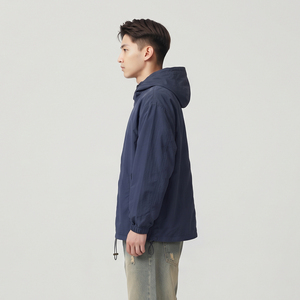 Veste coupe-vent pour homme avec fermeture éclair intégrale, 100% nylon polyester, manches longues, coupe ample, sweat à capuche léger pour homme - Product Image 4