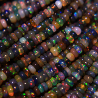 Perles d'Opale Noire Éthiopienne 100% Naturelle Grade AAA, 3mm-5mm, Trou de Perçage de 0.40mm, Rondelle Lisse, Pierre de Naissance d'Octobre, Gemmes Hasnain pour