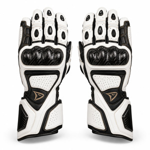 Guantes de Carreras de Cuero Completos con Protección de Palma de Fibra de Carbono, Transpirables, con Cierre de Velcro, Unisex, para Motociclismo - Product Image 1