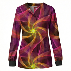 Chaqueta Médica Personalizada para Mujer con Estampado Floral, Mangas Largas, Cierre de Broches, Uniformes Médicos al por Mayor, Diseño con Logotipo Propio - Product Image 4