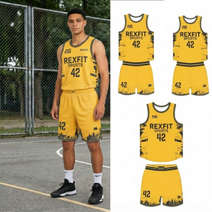 Ensemble de maillots de basket-ball personnalisés REXFIT, sublimés, respirants, débardeur et short, uniforme d'équipe pour hommes, vêtements de sport toutes saisons - Product Image 3