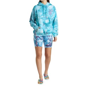 Sudadera con Capucha Extra Grande Personalizada para Mujer, Azul con Efecto Acuarela, Teñido Anudado, Algodón French Terry, con Bolsillo Canguro, Venta al Por Mayor OEM - Product Image 2