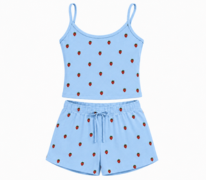 Ladies' Home wear 2pcs Summer Spring Soft Casual Cute Solid Breathable Sleeveless Pajamas Set Camisole Short Pants OEM Service - Product Image 1