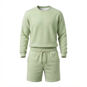 Private Label Streetwear Heavy Fleece Pullover Top and <b>Matching</b> Shorts Casual <b>Jogger</b> Suit <b>Set</b> - Product Image 3