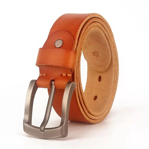 Ceinture en cuir véritable, cuir de vache, marron uni, boucle à ardillon rectangulaire argentée, style décontracté, durable, ceinture pour homme - Product Image 2
