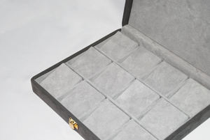 Organisateur de colliers japonais imprimé, rectangulaire à douze compartiments, style pelle à poussière, coins arrondis, en papier velours, 243x213x50mm - Product Image 3