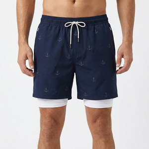 Shorts de bain décontractés pour hommes, séchage rapide, avec doublure intérieure en maille, imperméables, 100 % coton, anti-UV, fermeture à cordon, imprimé ancre noire, vente en gros - Product Image 2