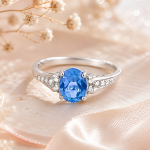Bague en argent sterling 925 plaqué rhodium avec pierre bleue de qualité supérieure pour cadeau d'anniversaire - Product Image 3