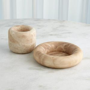 Plateau de service rond en marbre beige, fait main, moderne, résistant au feu, décoratif pour la cuisine, le salon, la villa, revêtement mural - Product Image 2