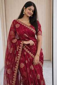 Pure Moss Georgette Saree With Fully Heavy Embroidery Work - Product Image 3