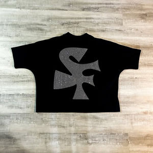 Camiseta de Algodón para Hombre con Logotipo Personalizado, de Alta Calidad, Estilo Urbano, con Pedrería, Corte Cuadrado y Manga Corta - Product Image 4