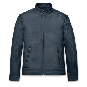 2026 High Quality Winter Stylish Smooth Waterproof <b>Men's</b> Solid Color Double Zipper Leather <b>Jacket</b> for <b>Men</b> - Product Image 1