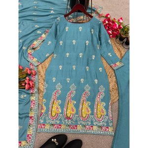 Women's Beautiful <b>Top</b>-Bottom and Dupatta Set with Heavy Embroidery Sequence Work - Product Image 4