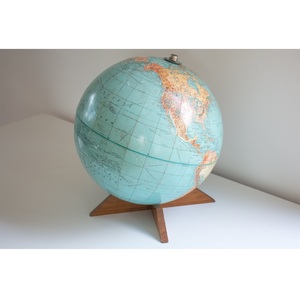 Vintage Decorative World <b>Globe</b> <b>Light</b> Blue Educational Desk Map Soft Teal World <b>Globe</b> with Wooden Stand Base for Home Office - Product Image 1
