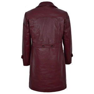 Manteau trench-coat pour homme en cuir véritable, double boutonnage, revers cranté, longueur genou, manches classiques, imperméable, respirant, écologique - Product Image 2