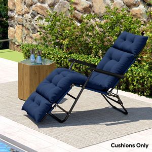 Cuscino trapuntato spesso blu navy per chaise longue da esterno 190x56x10 cm con lacci per sedia a sdraio da patio - Product Image 2