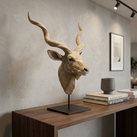 Sculpture de tête d'animal en bois artisanale Buffalo Suge avec support métallique – Décoration moderne pour table, idéale pour anniversaire et décoration intérieure