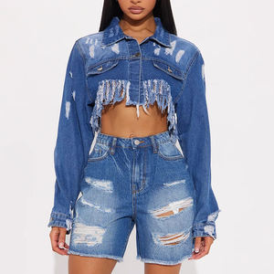 Nouveau style – Short en jean délavé taille haute pour femme, longueur genou, respirant, grandes tailles, avec logo personnalisé imprimé - Product Image 1