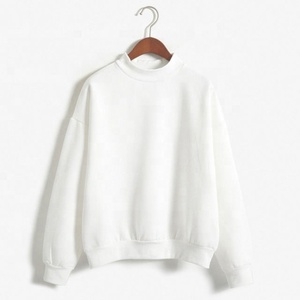 Women's <b>White</b> Crew Neck <b>Sweatshirt</b> Full Sleeve Knitted 100% Cotton Breathable Solid Color Autumn Casual Wear <b>Sweatshirt</b> - Product Image 1