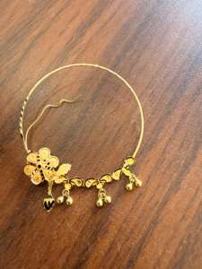 Anneau de nez en or massif 22 carats, bijou de mariage traditionnel indien, design Nath motif paon floral émaillé, grande taille, fil de piercing - Product Image 5