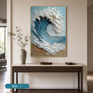 Peinture murale en soie artisanale de luxe, design vagues bruyantes, décoration intérieure blanche, Vietnam OEM ODM - Product Image 2