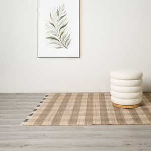 Tapis gris à carreaux en jute et coton tissé à la main 6x9 pieds, conçu par des artisans, tapis et ensembles de tapis - Product Image 6