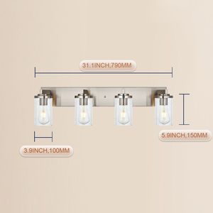 Lampada da Bagno Vintage Stile Fattoria a 4/5/6 Luci con Finitura Nichel Spazzolato e Paralume in Vetro Trasparente - Product Image 3