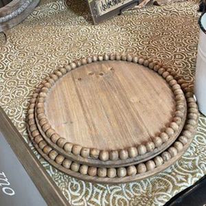 Bandeja de madera hecha a mano con borde de cuentas marrones, bandeja de cuentas redondas para decoración del hogar, hecha a mano, de alta calidad, hecha en Vietnam - Product Image 1