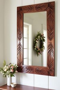 Modern Solid Wood Wall Mirror <b>Large</b> Decorative Wooden <b>Frame</b> Mirror for Living Room Bedroom Bathroom Home Decor - Product Image 4