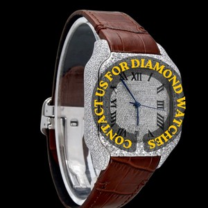 Reloj de Pulsera Hip Hop con Diamantes Moissanite de Diseño Único, Correa de Cuero Marrón, Esfera Cuadrada, Claridad VVS, Reloj de Hombre de Diseño Lujoso - Product Image 5