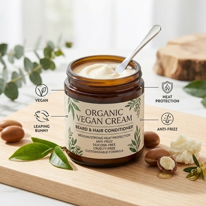 Customizable Organic Vegan Cream <b>Beard</b> Hair Conditioning Medium/Strong Heat Protection Anti-Frizz Sulfate-Free Alcohol-Free - Product Image 2