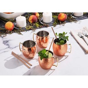 Copper cocktail <b>mug</b> set for refined sunset mocktail gatherings hammered finish metal cups durable reusable bar serving <b>mugs</b> - Product Image 5