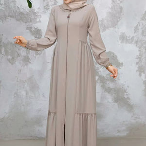 Elegante Abaya Casual de Verano para Mujer, Tela Ligera y Transpirable, Larga hasta el Suelo, Manga Larga, Cuello Barco, Secado Rápido, Color Sólido - Product Image 6