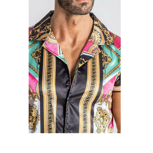 Ensemble de costume décontracté pour homme en satin floral respirant pour l'été, avec chemise à imprimé hawaïen et short - Product Image 1