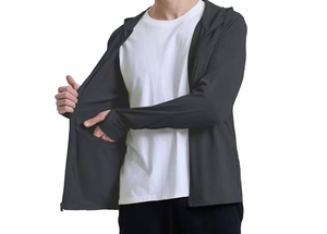 Sweat-shirt à capuche zippé pour homme, couleur unie, respirant, séchage rapide, en molleton tricoté, mélange de coton 300g, décontracté, mode automne, imprimé - Product Image 3