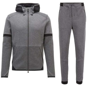 Survêtement gris à capuche pour homme, fermeture éclair intégrale, coupe décontractée, polyester et coton, pour l'automne, avec poches latérales - Product Image 1