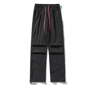 Pantalon cargo parachute vert, taille élastique, coupe ample, longueur intégrale, séchage rapide, 100% polyester, couleur unie, cordon de serrage aux chevilles, décontracté - Product Image 5