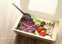 Cajas para Ensaladas de Papel Recubierto 16*10*5cm con Doble Ventana PET, Laminado Mate, Ecológicas, Desechables, de Grado Alimenticio, Marca Sungene