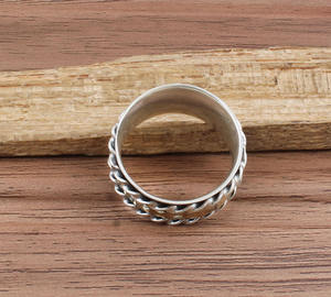 Bague tournante large texturée artisanale classique en argent sterling 925 en métal mixte faite à la main pour hommes et femmes en gros - Product Image 4