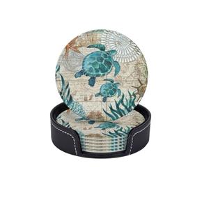 Sous-verre rond en bois massif noir à motif floral, design vintage, pour servir thé, café et eau - Product Image 3