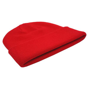 Red Solid Color Knit <b>Beanie</b> <b>Hat</b> Unisex Winter Cap Casual Style Daily 100% Acrylic Cuffed Design Embroidery for Adults - Product Image 1