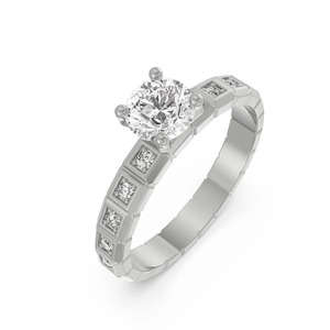 แหวนหมั้นเพชรทรงกลม 0.51 กะรัต ทองคำขาว 14K ฝังเพชรแบบ Pave Band เครื่องประดับสั่งทำพิเศษ - Product Image 3