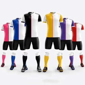 Custom Sublimated Soccer Uniform Men's Purple White Color Block Short Sleeve Jersey With Black Shorts And <b>Socks</b> Athletic Fit - Product Image 6