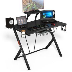 Scrivania da Gaming con Gancio LED per Cuffie e Portabicchieri - Tavolo PC in Acciaio per Casa e Ufficio - Product Image 4