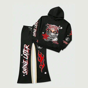 Conjunto Deportivo de Moda para Hombre con Estampado DTG Personalizado, Sudadera con Capucha con Estampado de Letras y Números, Pantalones Acampanados, Conjunto Casual de Dos Piezas - Product Image 5