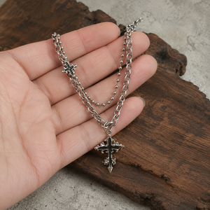 925 Sterling <b>Silver</b> Layered Pendant Goth Cross Pendant Punk Chain <b>Choker</b> For Women - Product Image 3