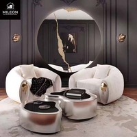 Fabricant de meubles italiens Style luxe léger Meubles modernes Table basse ronde en laiton poli et placage de bois